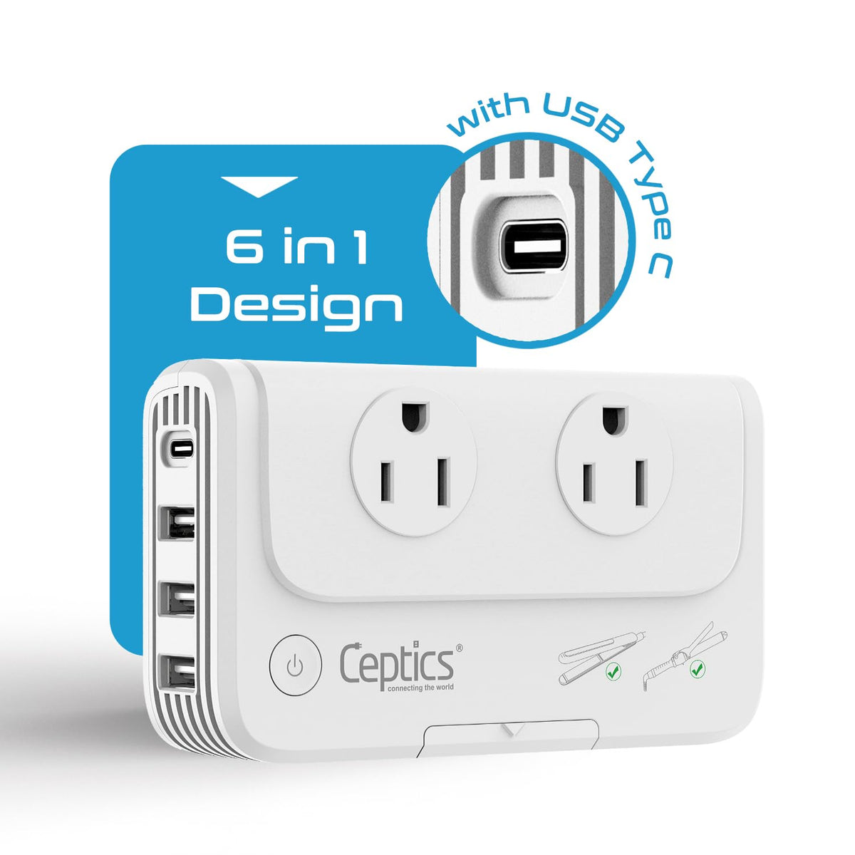Ceptics powering four devices via USB for fast PD 18W multi-device charging