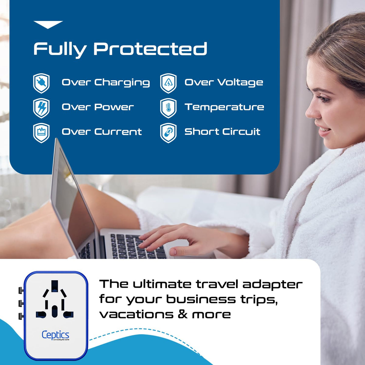 Ceptics charging multiple devices at once demonstrating space-saving convenience