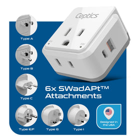 Ceptics World power adapter 20W with QC-PD for fast charging on the go.