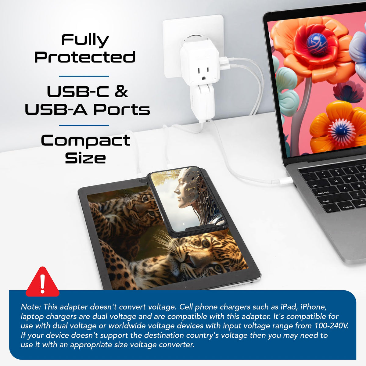 Ceptics World power adapter built-in safety features for reliable travel usage.