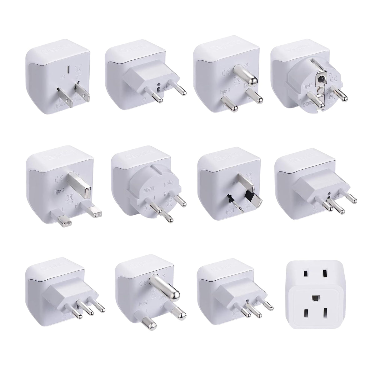 Ceptics world travel adapter EU plug type E/F for Europe-ready charging.