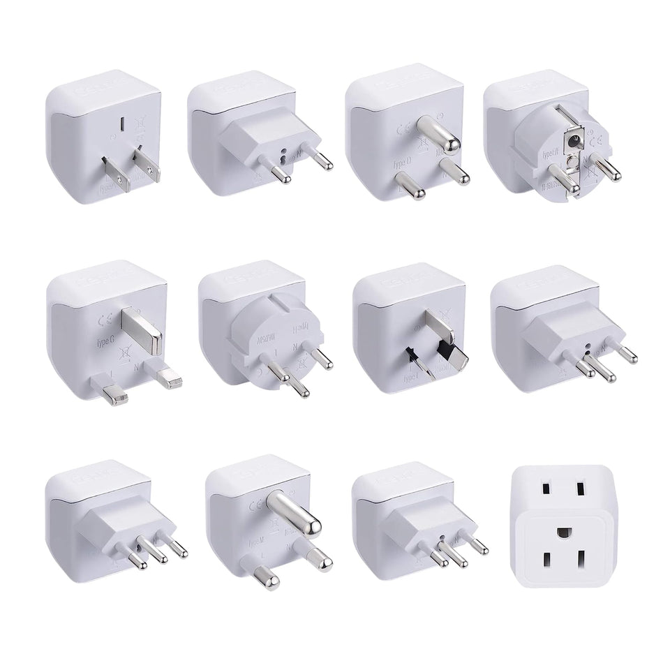 Ceptics world travel adapter front view for compact packing.
