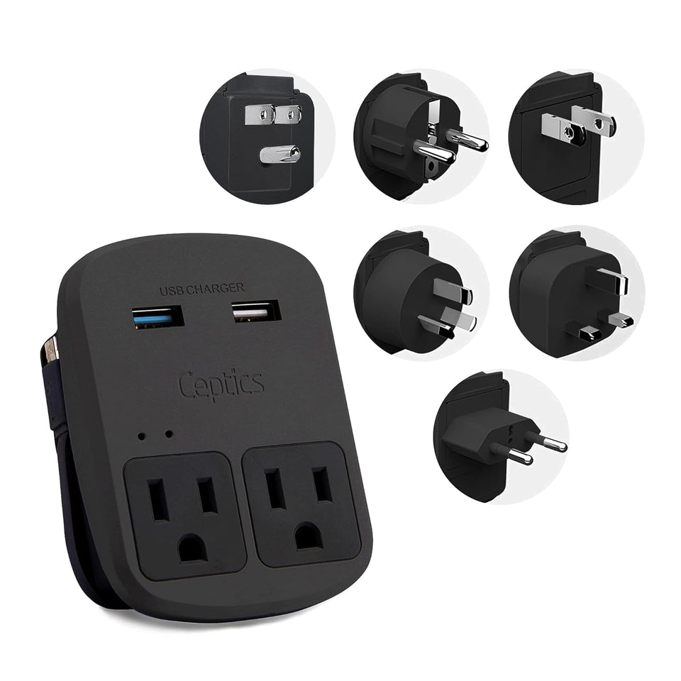 Ceptics World Travel Adapter Kit front view, compact design for easy packing
