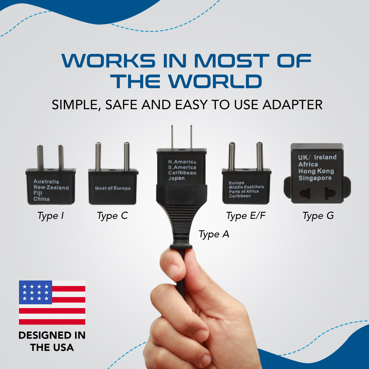 Ceptics travel plug set with pouch is ready for on-the-go charging.