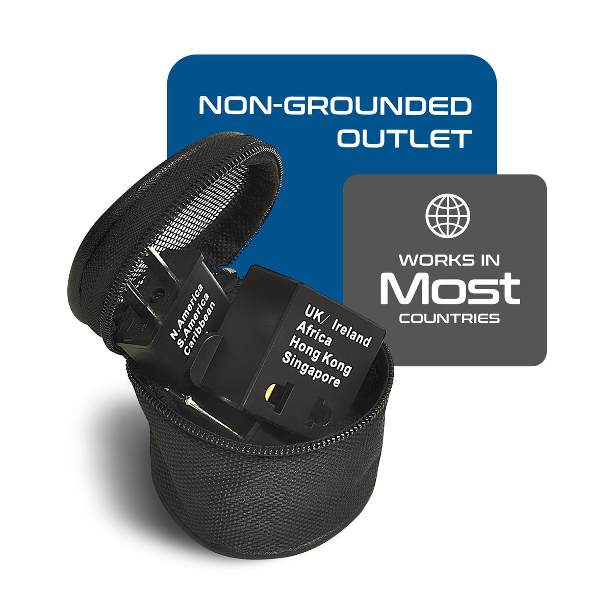 Ceptics travel plug set labeled regional plugs support safe device charging.