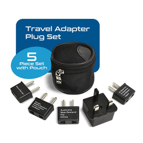 Ceptics travel plug set packaging highlights five country adapters included.