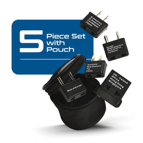 Ceptics travel plug set plugs labeled by region for quick compatibility checks.
