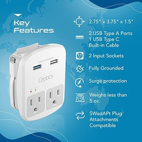 Ceptics QC 3.0 USB port detail highlighting faster charging capability