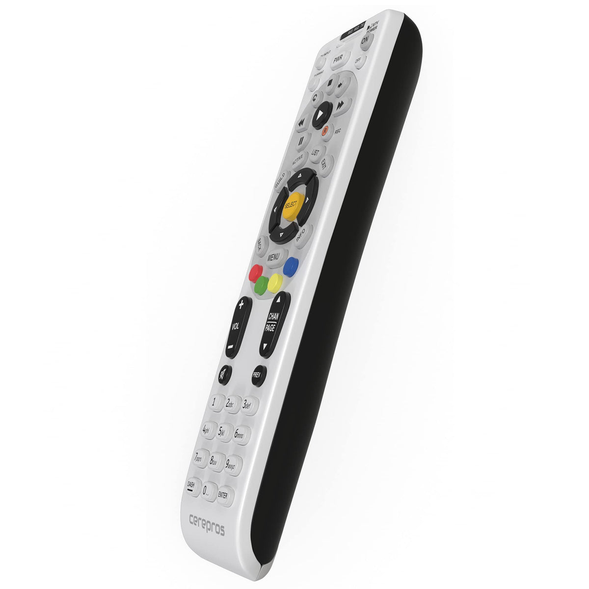 Cerepros RC64 remote back view highlighting the battery area and grip.