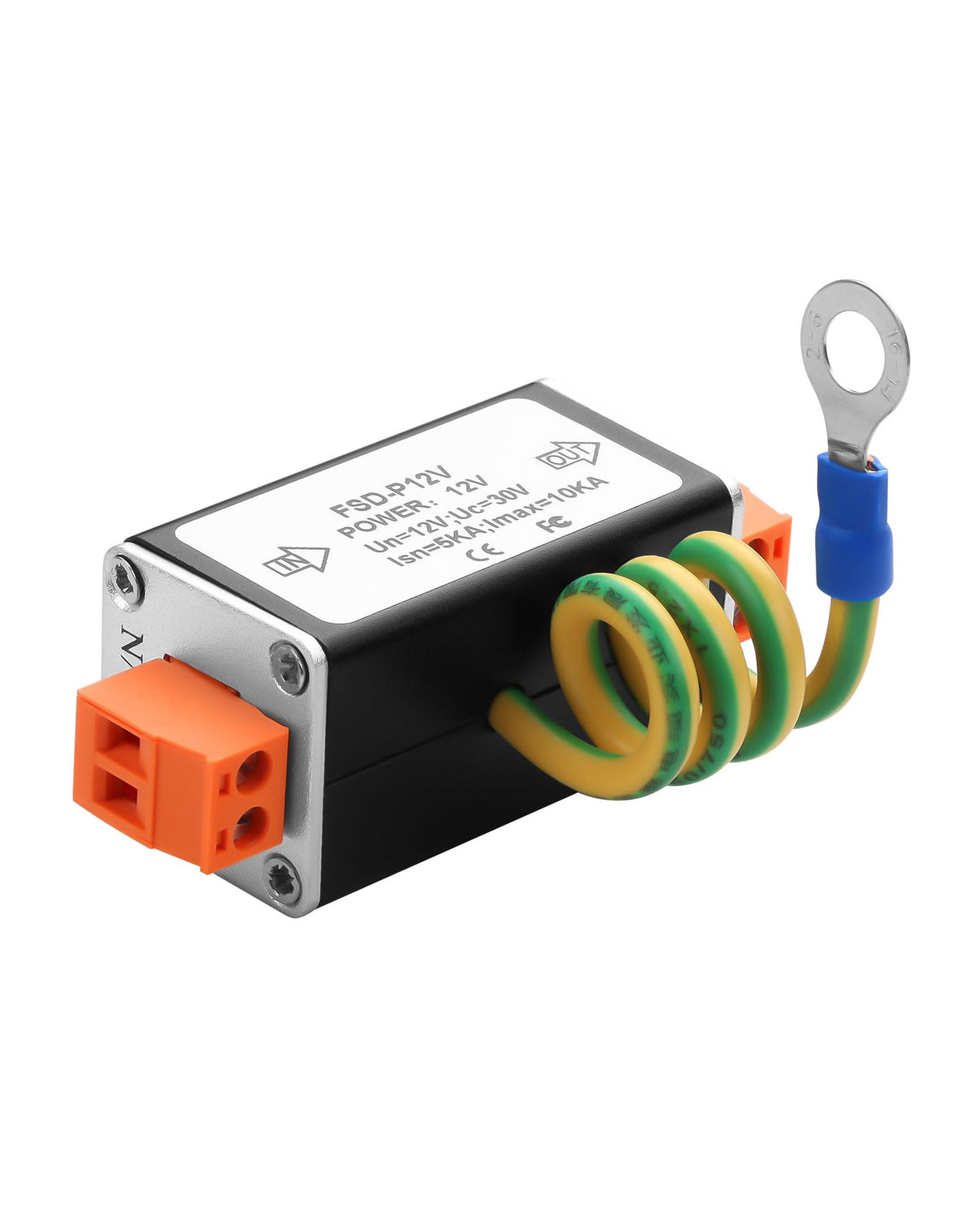 CERRXIAN front view of DC12V surge protector showing labeling and compact form, protection reassurance