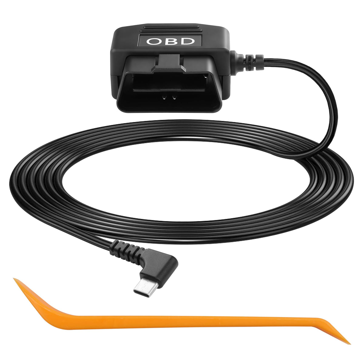 CERRXIAN OBD power cable with dashcam setup and right-angle USB-C for clean routing.