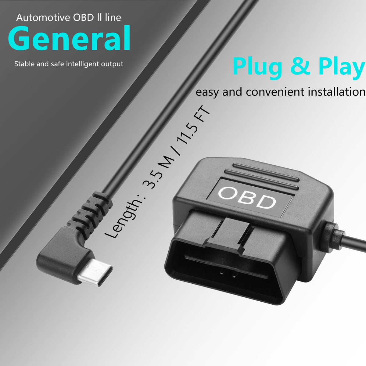 CERRXIAN 11.5 ft cable for flexible, discreet installation in vehicles.