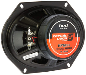 CERWIN-VEGA HED 6x8 cone image emphasizes graphite-injected cone for clear mids and highs.