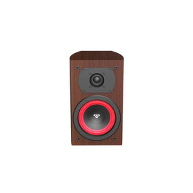 CERWIN-VEGA LA14 cabinet curve in espresso signals stylish integration with performance.