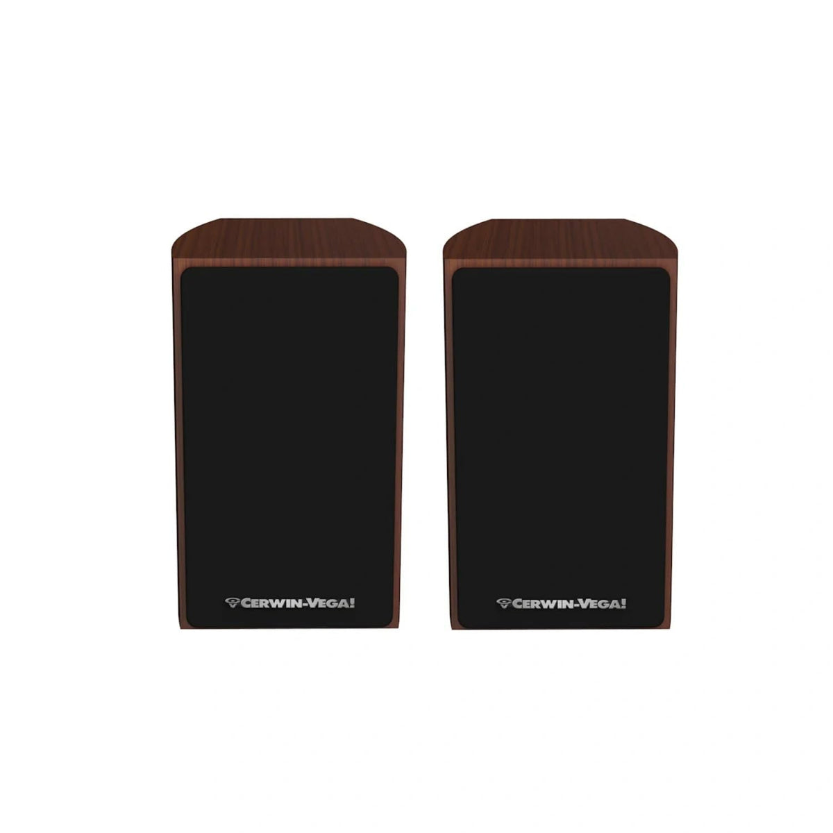 CERWIN-VEGA LA14 side view in espresso highlights curved cabinet design for reduced distortion.