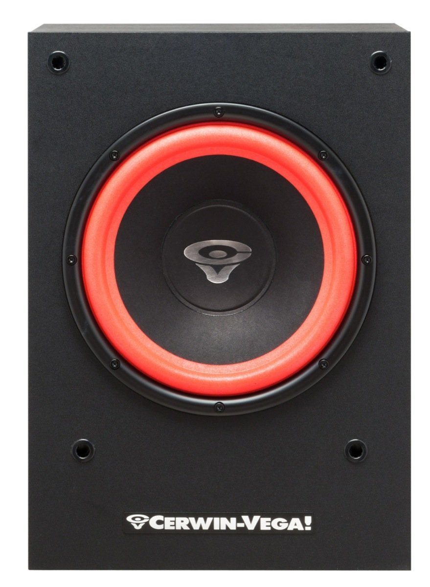 Cerwin Vega Mobile SL-10S side angle shows slim footprint with deep low-end potential.