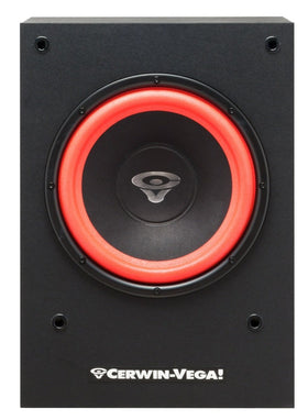 Cerwin Vega Mobile SL-10S side angle shows slim footprint with deep low-end potential.