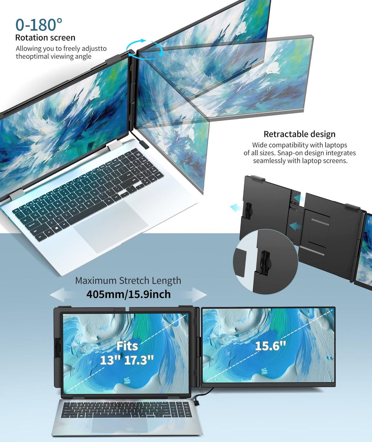 Cevaton portable monitor features 300 nits brightness for day-to-night clarity.