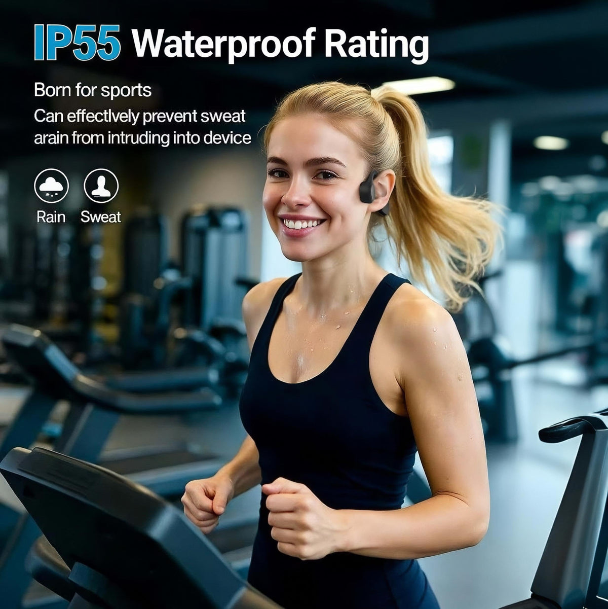 Cevinily IPX5 sweatproof protection for rain or intense workouts.