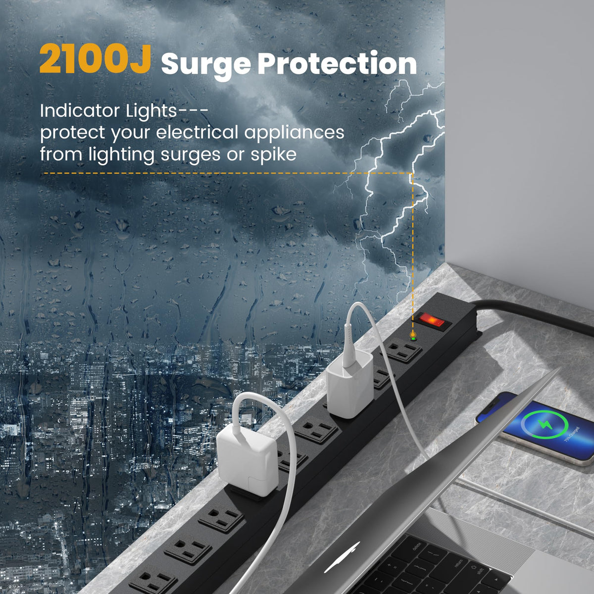 CFMASTER 6ft cord power strip extending reach to distant outlets