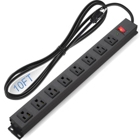 CFMASTER 8-outlet surge protector with 10 ft cord for a spacious home office.