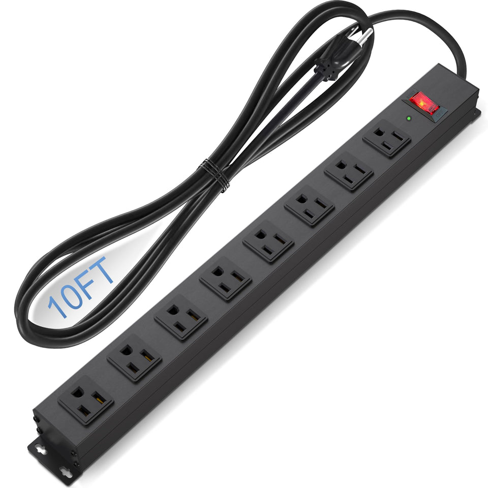 CFMASTER 8-outlet surge protector with 10 ft cord for a spacious home office.