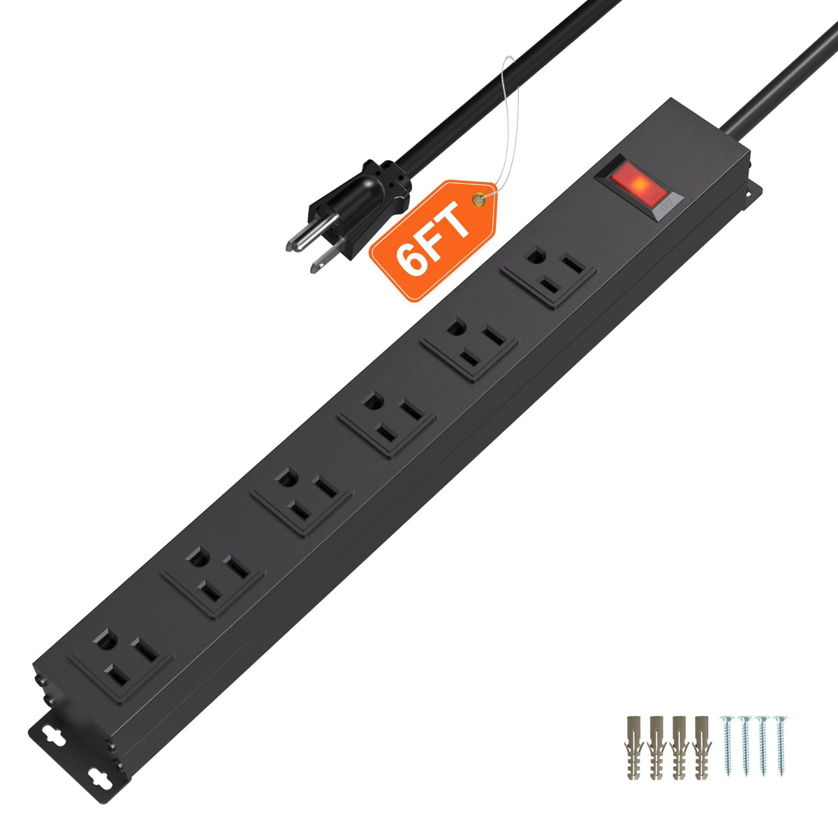 CFMASTER power strip with six outlets and a 6 ft cord for reliable desk power distribution