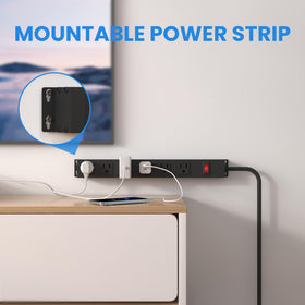 CFMASTER power strip wall-mount design frees desk space and keeps cables organized