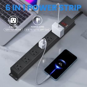 CFMASTER close-up of wide-spaced outlets allowing bulky adapters without blocking