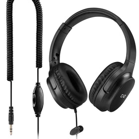 C G CHANGEEK extralong cord headphones with 18ft reach for comfortable TV watching.