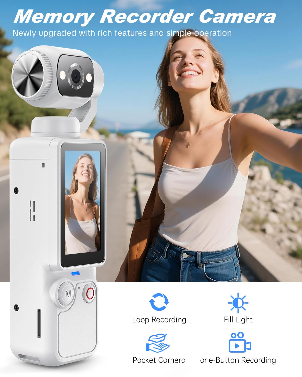 CGXUED close-up of 180° rotating lens enabling easy selfie and POV switching