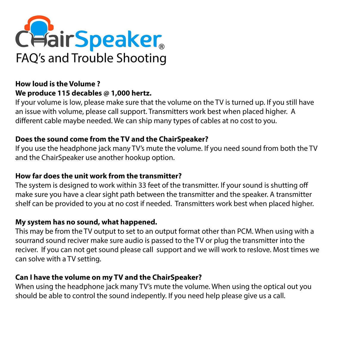 ChairSpeaker CS3 infrared system enables private listening near your seating area.