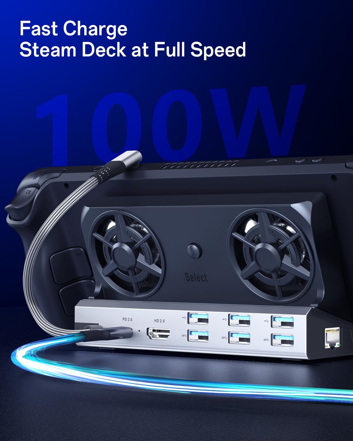 ChampSun dock connected to Steam Deck demonstrating stable big-screen play