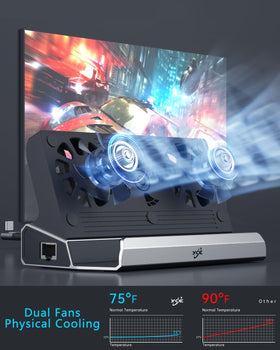 ChampSun dock in living room setup enabling TV gaming and wired internet