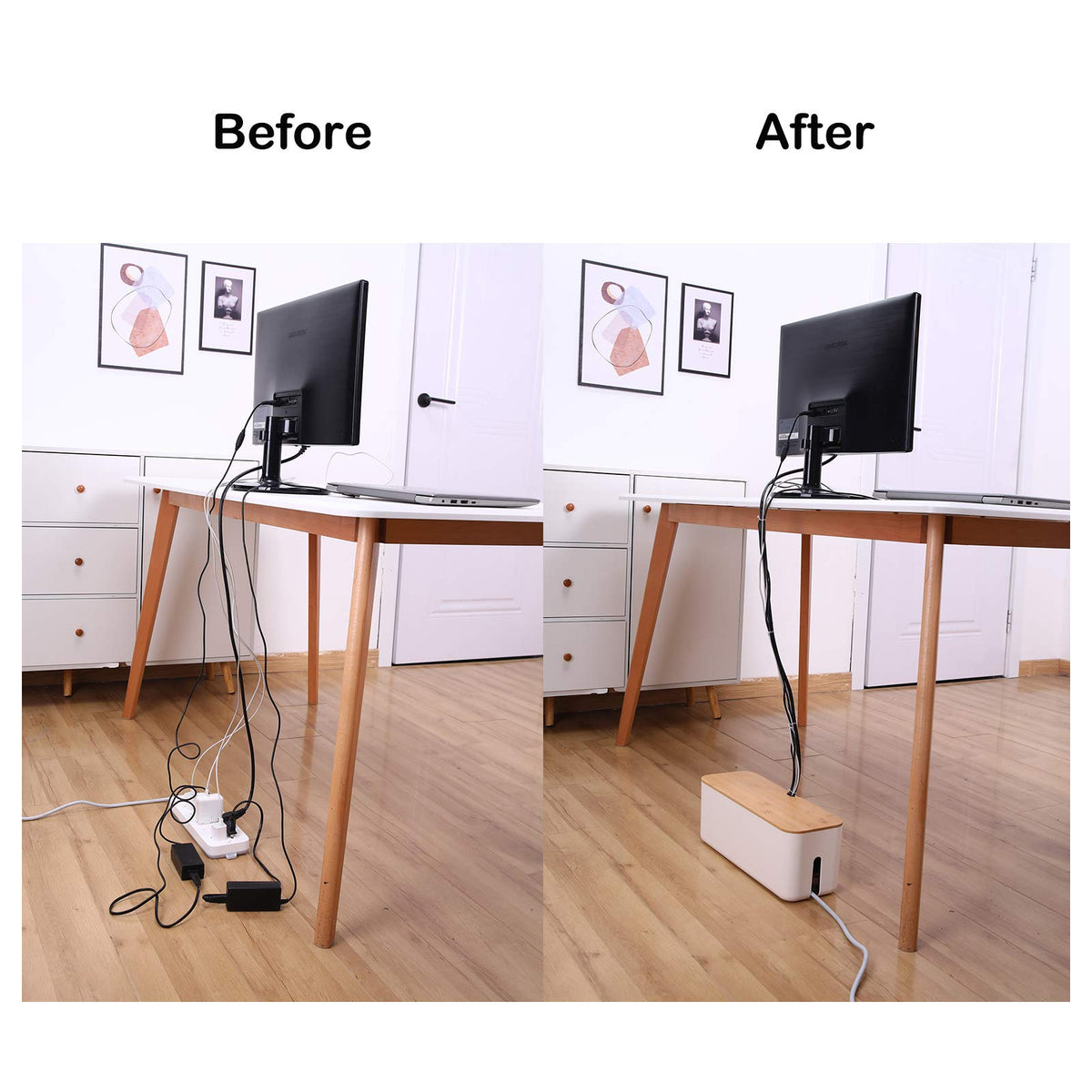 Changsuo open box with four-outlet power strip inside demonstrating safe enclosure