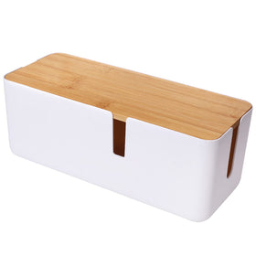 Changsuo small cable box with bamboo lid neatly hides desk cords.