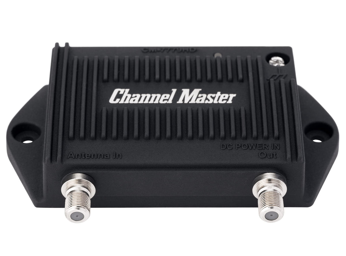 Channel Master PreAmp back view highlights built-in LTE filter for interference reduction