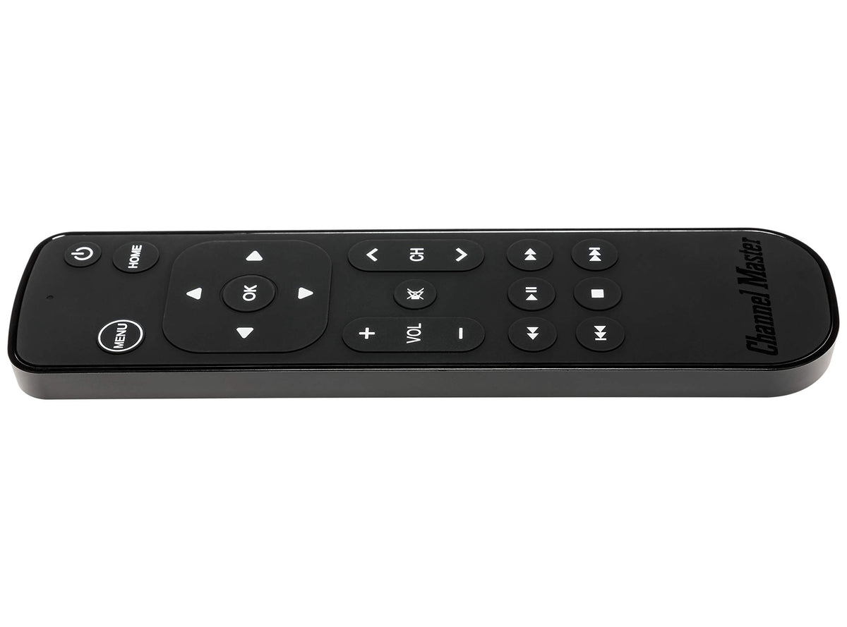 Channel Master Simple Remote demonstrating universal control over TV and soundbar
