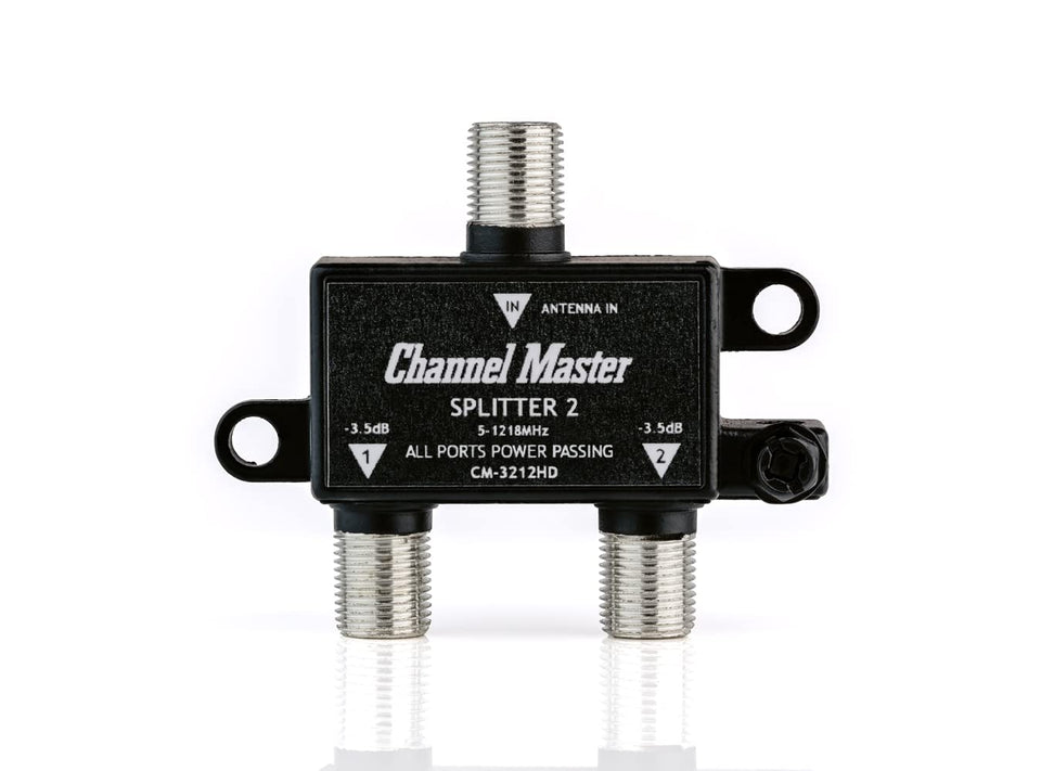 Channel Master Splitter 2 front view, compact design for outdoor antenna setups.
