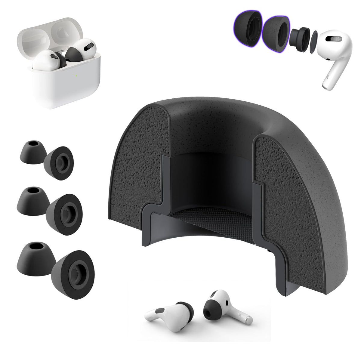 CharJenPro AirFoams Pro Ultra V5.0 memory foam tips black – secure, comfortable seal for AirPods Pro.