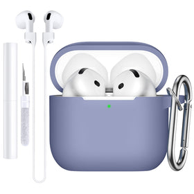 Charlam AirPods 4 case in bluegrey with soft silicone texture and snug fit.