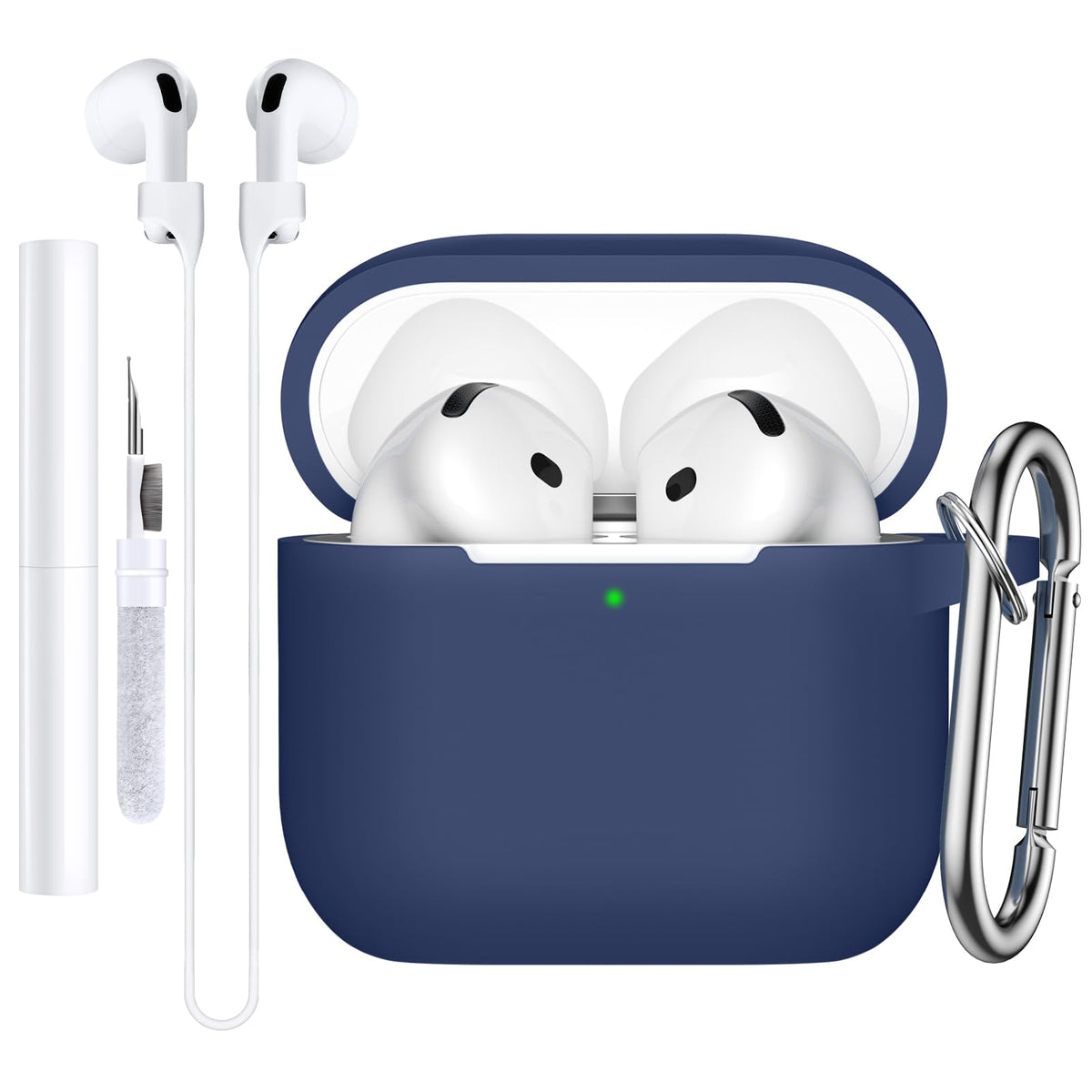 Charlam AirPods 4 dark blue case front view showing precise fit for easy access