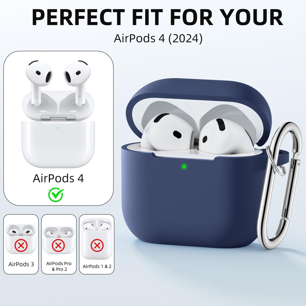 Charlam AirPods 4 dark blue case side view with secure grip for mobility