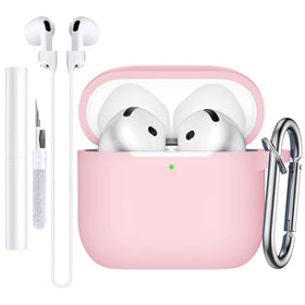 Charlam AirPods 4 case in light pink with soft silicone texture for comfortable grip.
