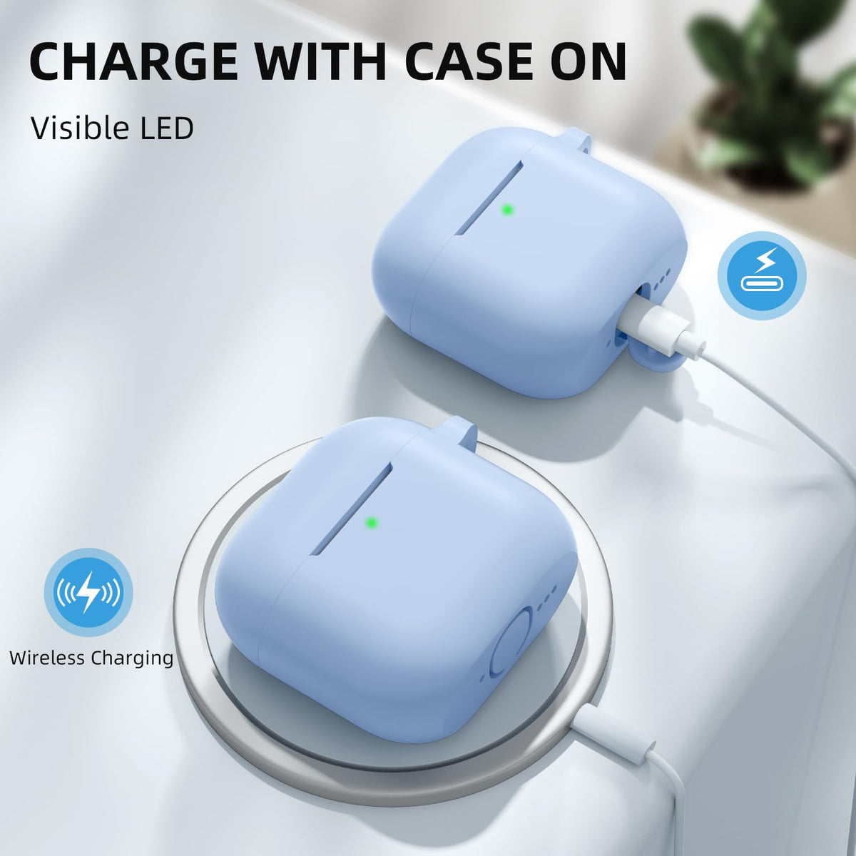 Charlam AirPods 4 sky blue case supports wireless charging without removal