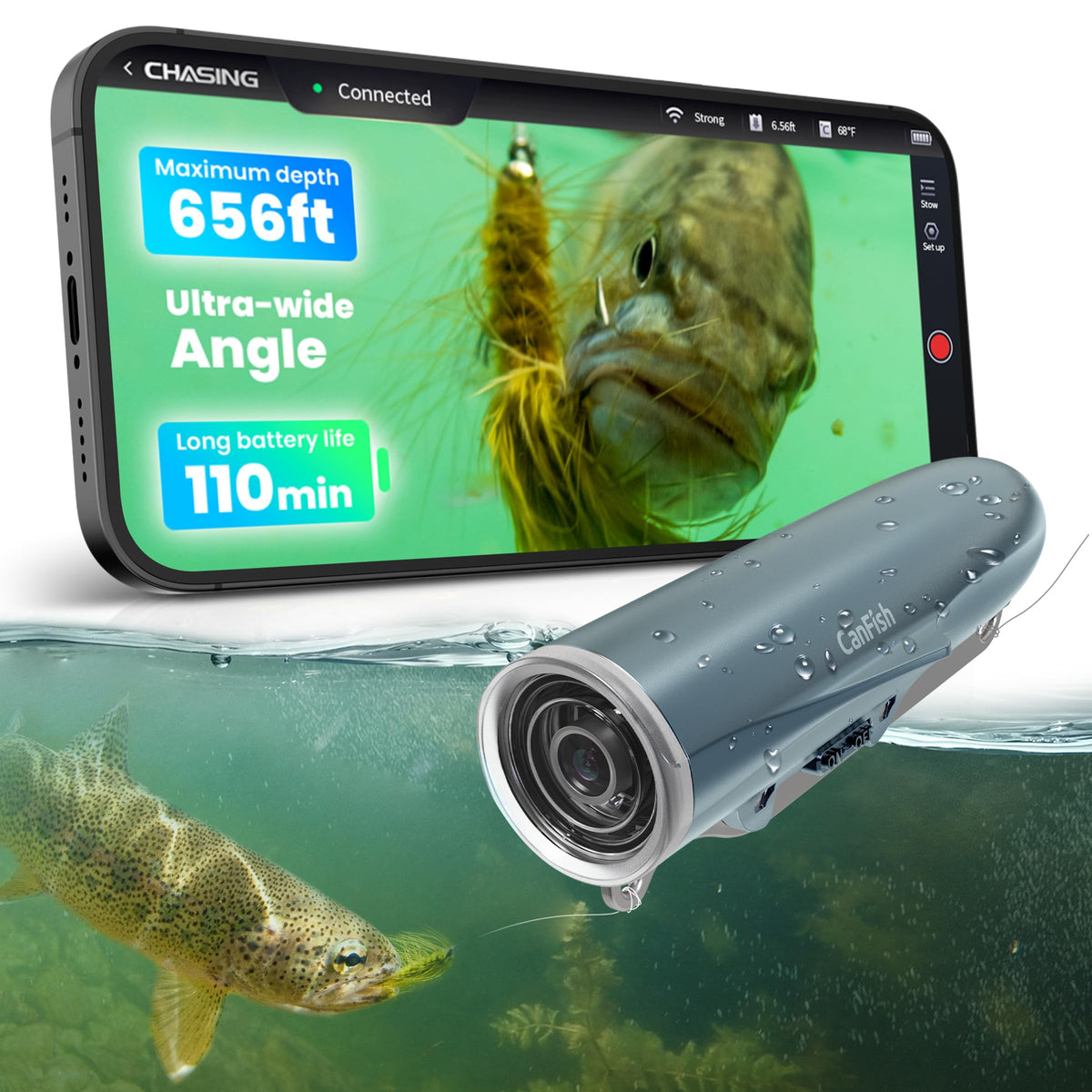 Chasing CanFish CamX 1080p wide-angle view reveals underwater details for real-time monitoring