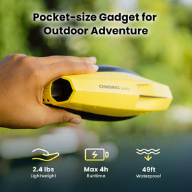 Chasing Dory side view highlights palm-sized portability for travel adventures.