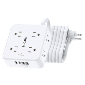 CHCORE 10ft surge protector front view with 8 outlets and 4 USB ports for dorm desks