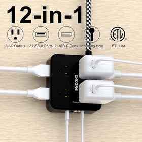 CHCORE braided 6-foot extension cord with flat plug keeps desks tidy.