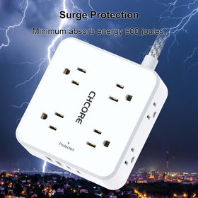 CHCORE ETL-certified surge protection guards against surges with 900 Joules.